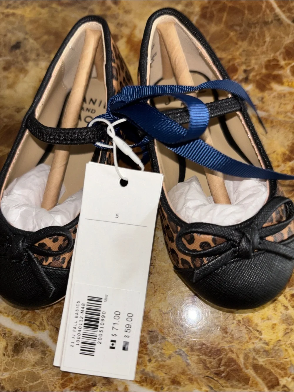 Janie and Jack Leopard Ballet Flats with Black Trim